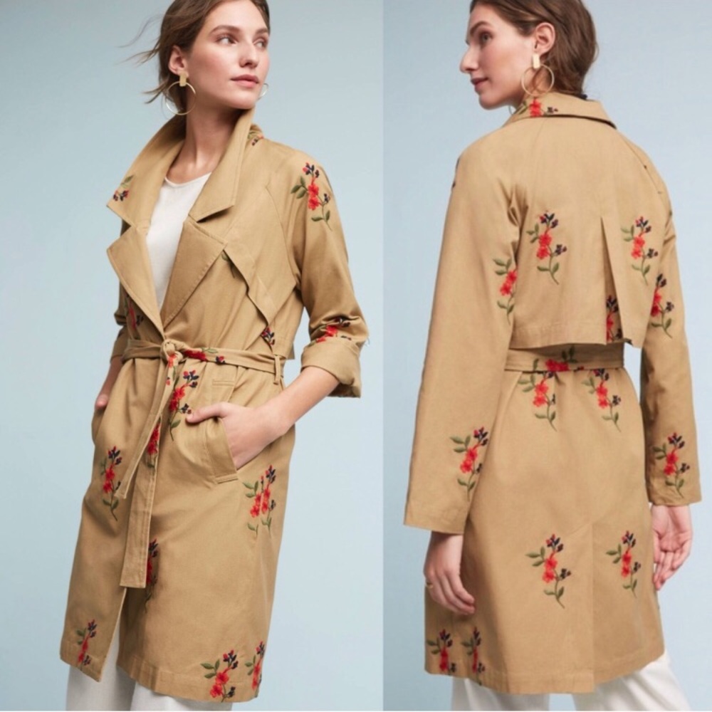 Anthropologie Floral Trench Coat